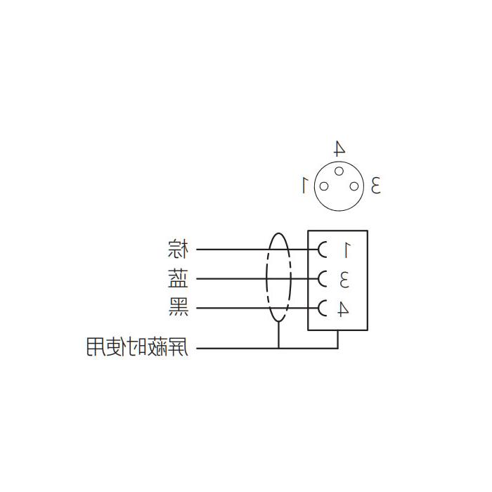 M8 3Pin、母头直型、单端预铸电缆、防焊渣PUR材质、橙色护套、63T001-XXX